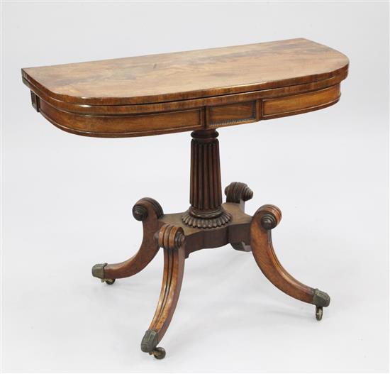 A Regency mahogany D end folding card table, W.3ft